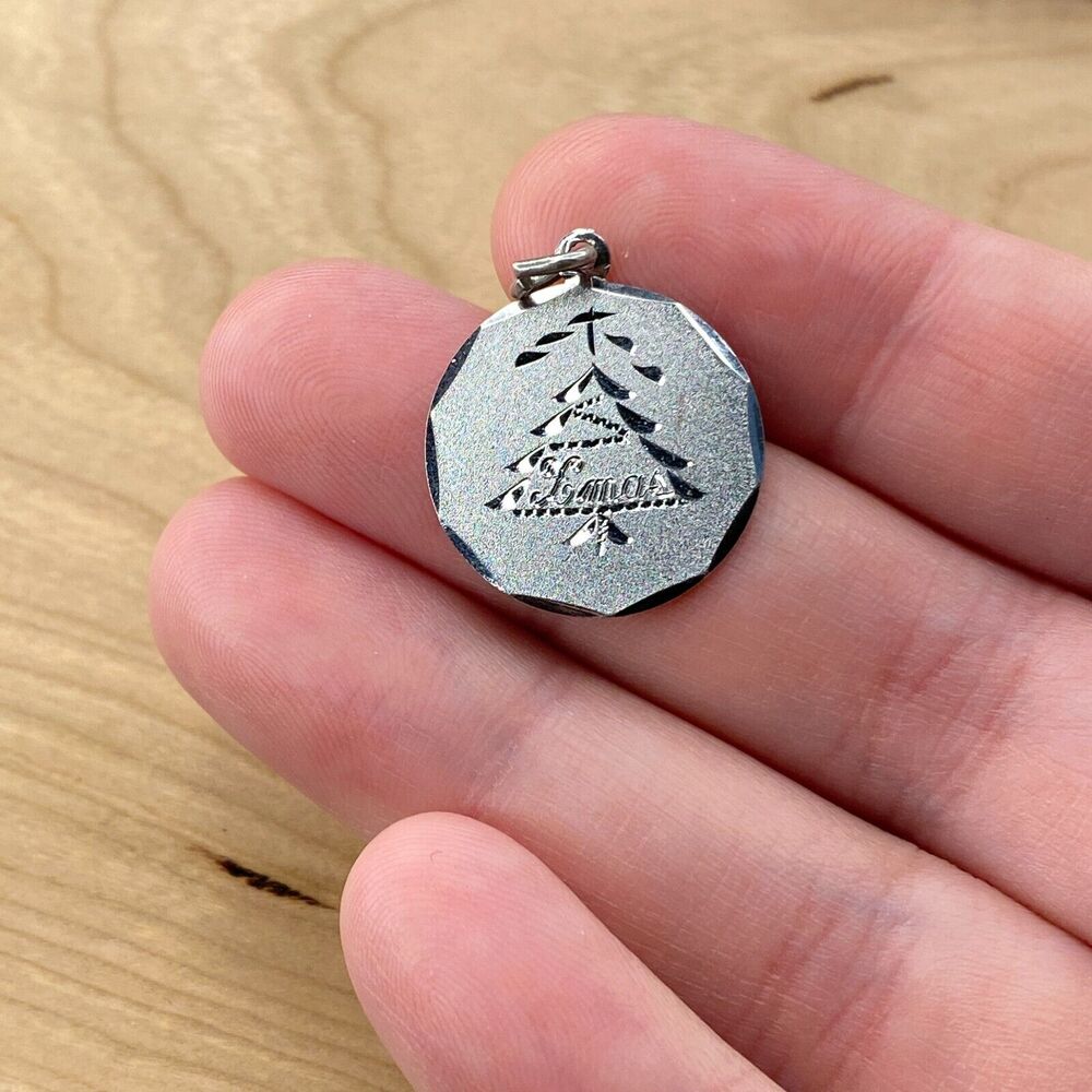 Vintage 925 Sterling Silver "Xmas" Round Pendant Bracelet Charm